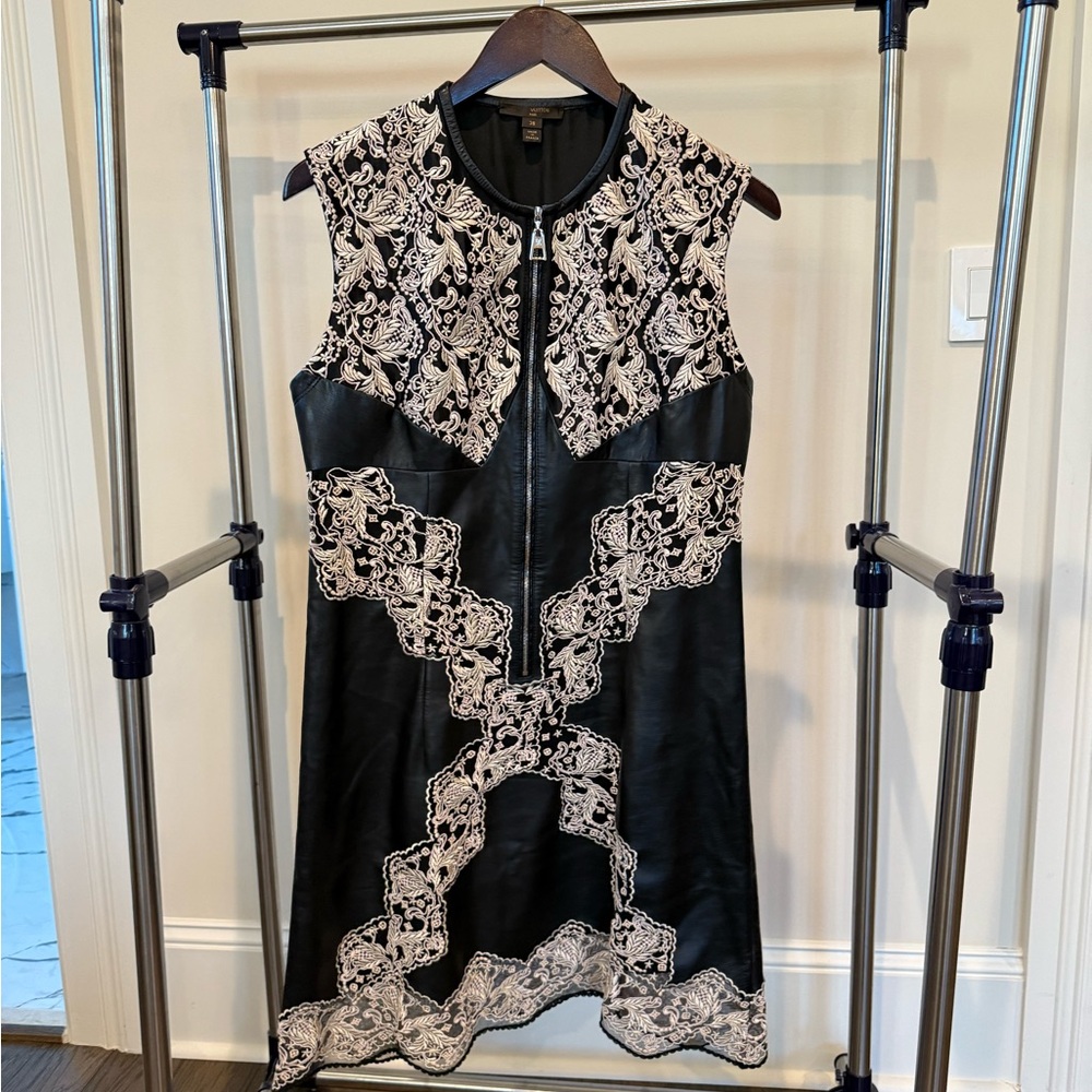 Louis Vuitton Black Dress with White Embroidery